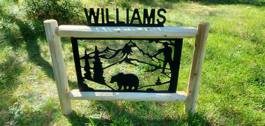 Personalized Bear Hunting Cedar Log Outdoor Sign