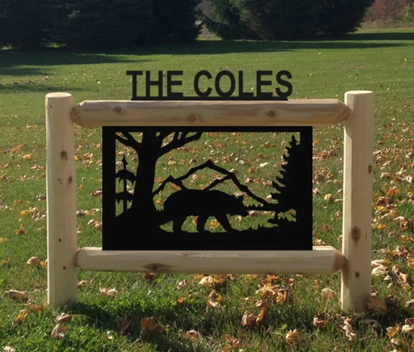 Personalized Bear Cedar Log Outdoor Sign