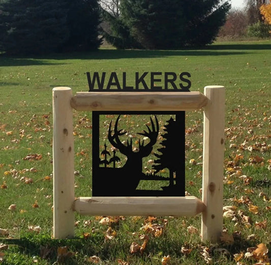 Personalized Whitetail Deer Cedar Log Outdoor Sign