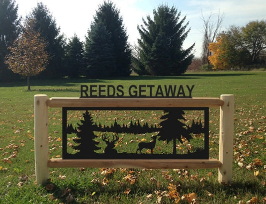 Personalized Whitetail Deer Cedar Log Outdoor Sign