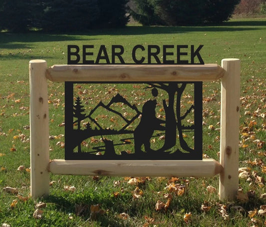 Personalized Bear Cedar Log Outdoor Sign