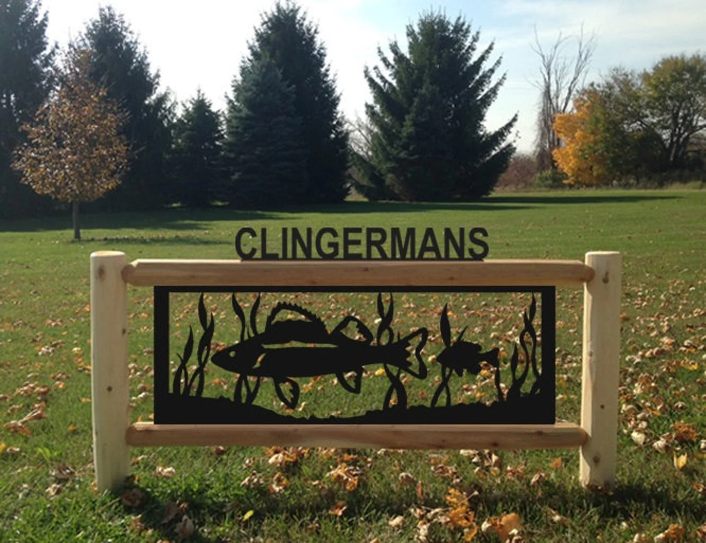 Personalized Fish Cedar Log Outdoor Sign Decor