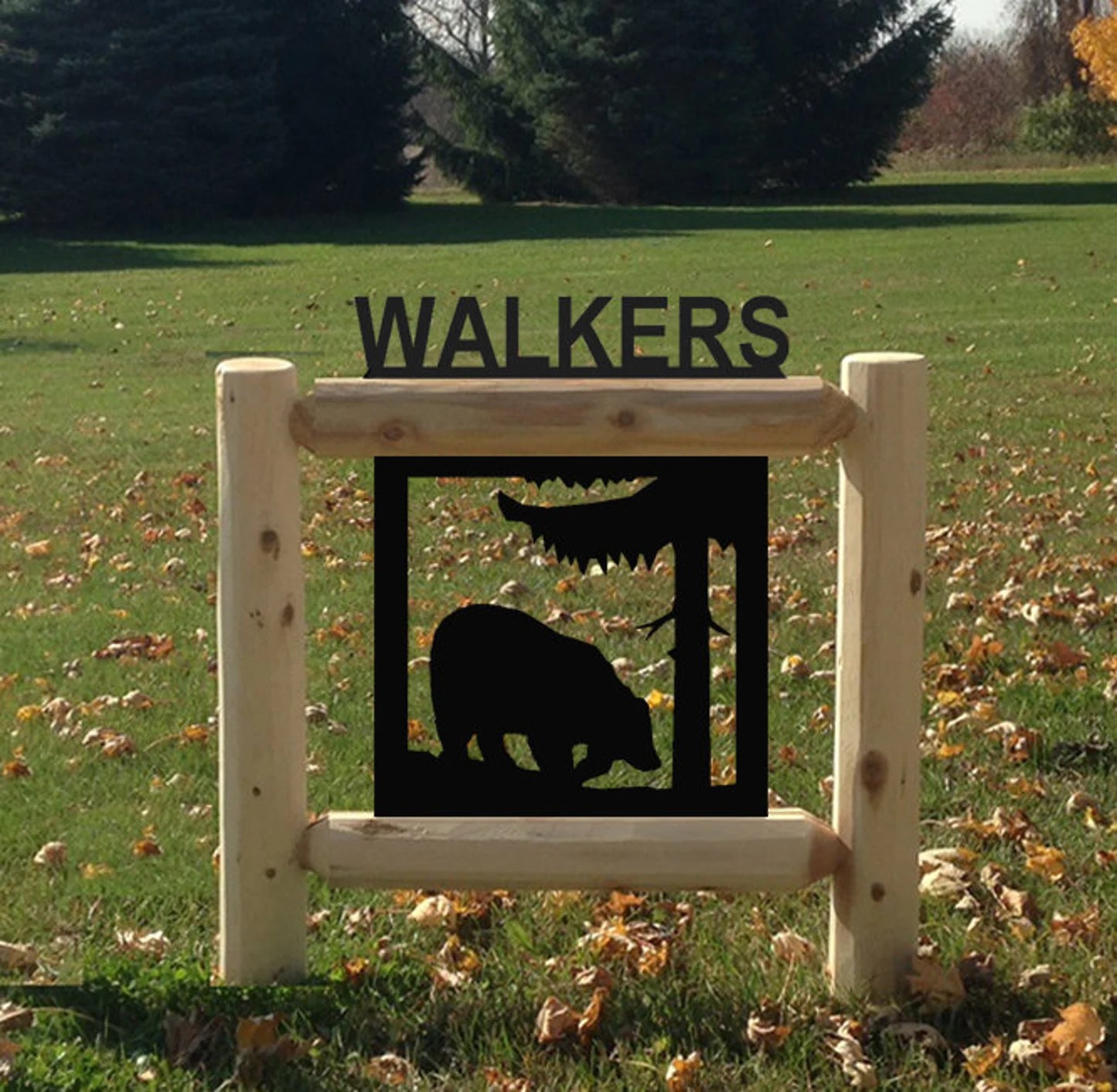 Personalized Bear Cedar Log Outdoor Sign