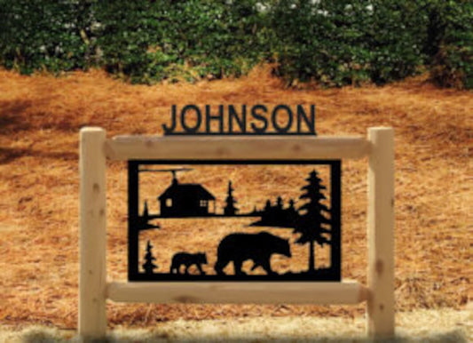 Personalized Bear Cedar Log Outdoor Sign