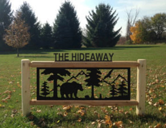 Personalized Bear Cedar Log Outdoor Sign