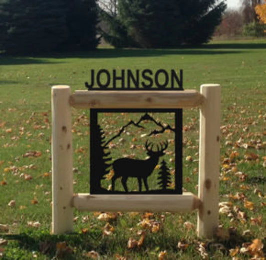 Personalized Whitetail Deer Cedar Log Outdoor Sign