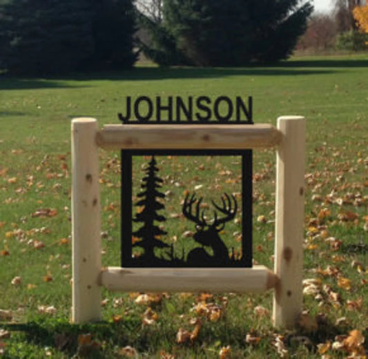 Personalized Whitetail Deer Cedar Log Outdoor Sign