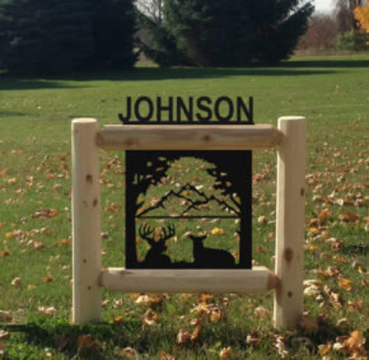 Personalized Whitetail Deer Cedar Log Outdoor Sign