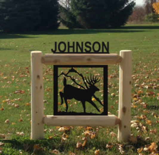 Personalized Whitetail Deer Cedar Log Outdoor Sign