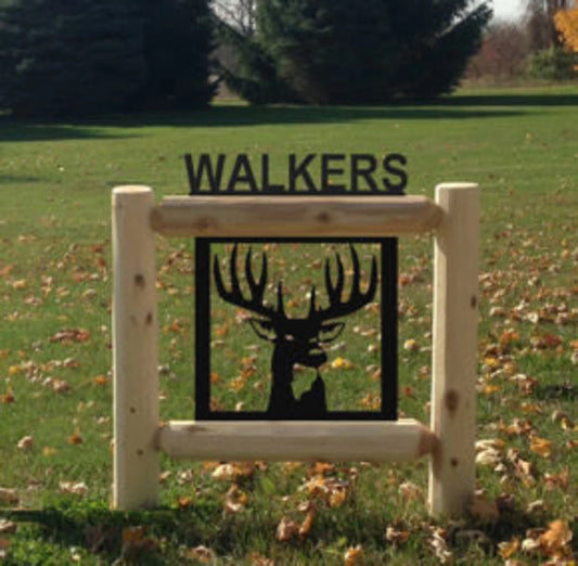 Personalized Whitetail Deer Cedar Log Outdoor Sign