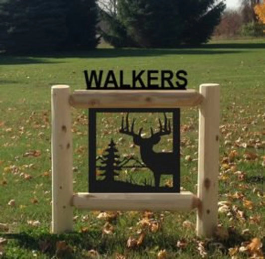 Personalized Whitetail Deer Cedar Log Outdoor Sign