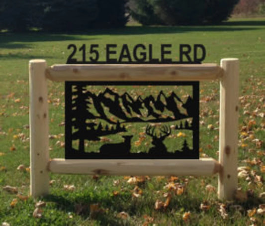 Personalized Whitetail Deer Cedar Log Outdoor Sign