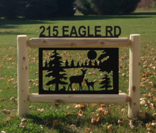 Personalized Whitetail Deer Cedar Log Outdoor Sign