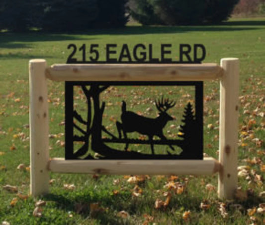 Personalized Whitetail Deer Cedar Log Outdoor Sign