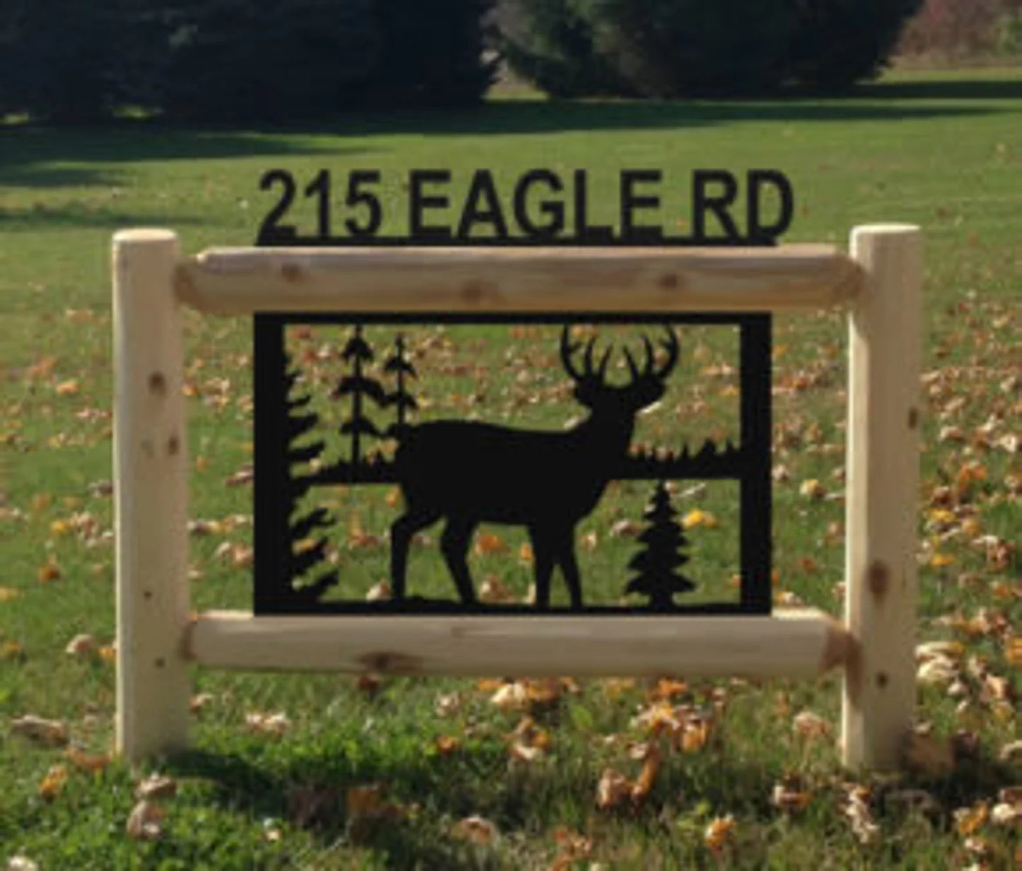 Personalized Whitetail Deer Cedar Log Outdoor Sign