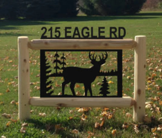 Personalized Whitetail Deer Cedar Log Outdoor Sign