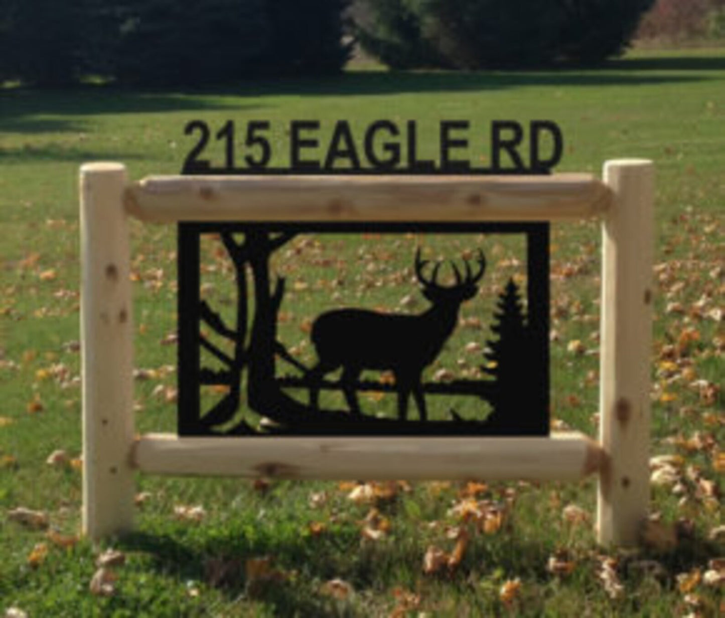 Personalized Whitetail Deer Cedar Log Outdoor Sign