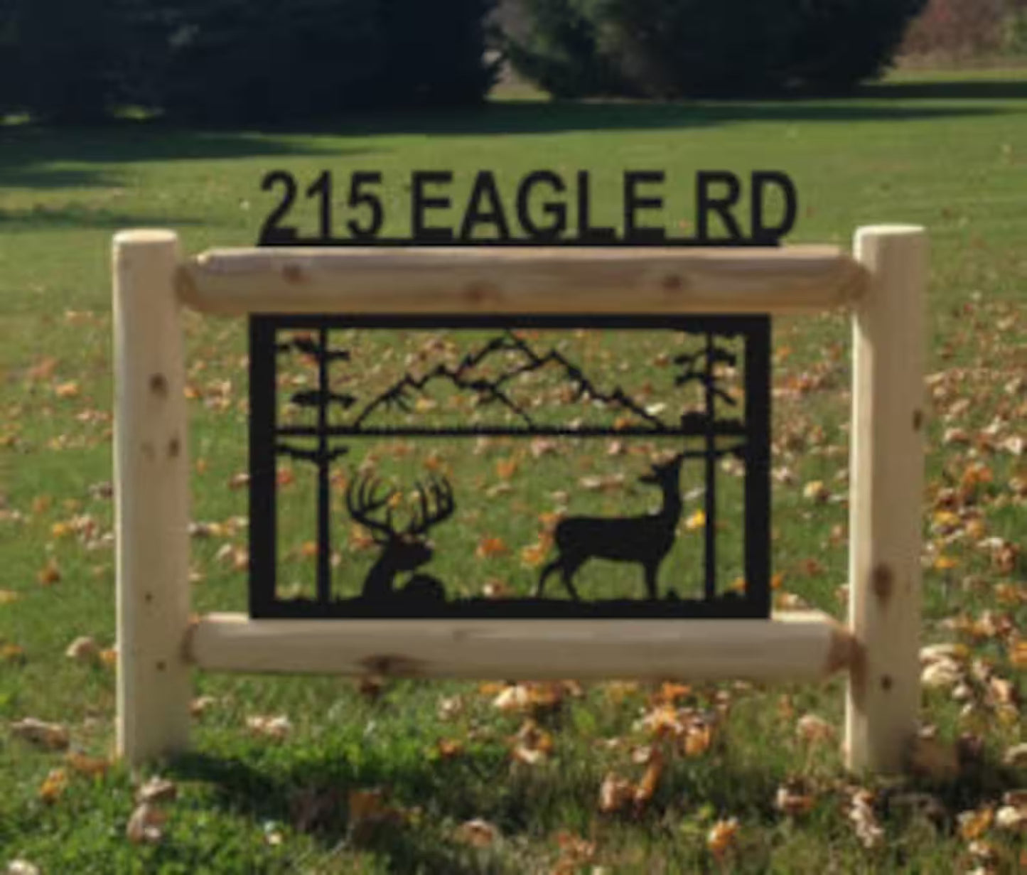 Personalized Whitetail Deer Cedar Log Outdoor Sign