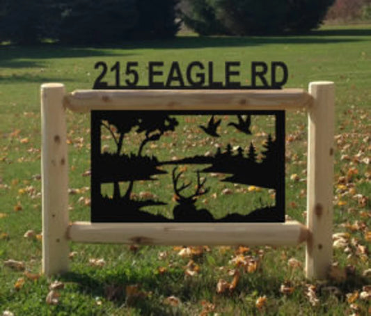 Personalized Whitetail Deer Cedar Log Outdoor Sign