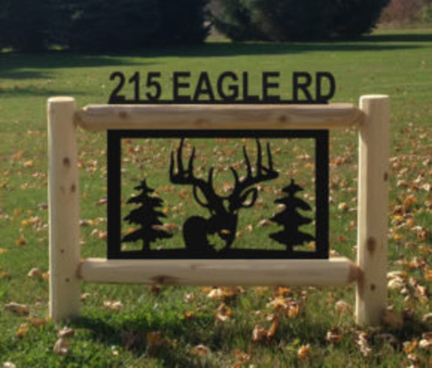 Personalized Whitetail Deer Cedar Log Outdoor Sign