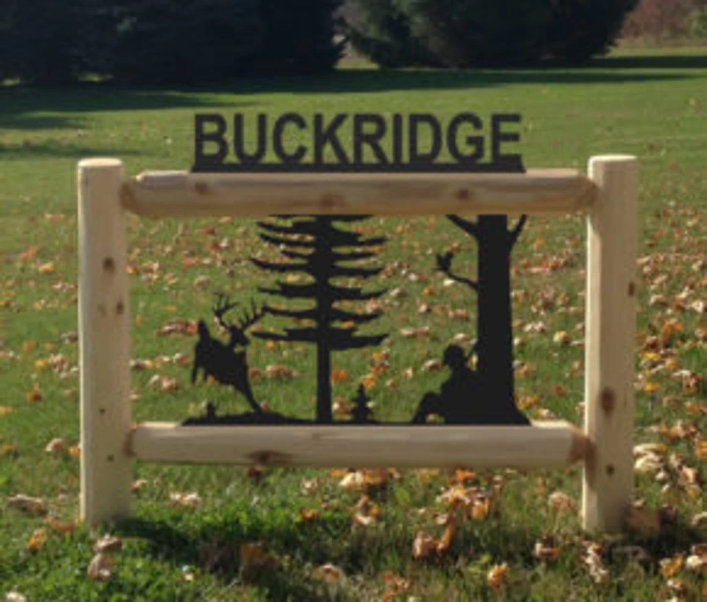 Personalized Whitetail Deer Cedar Log Outdoor Sign