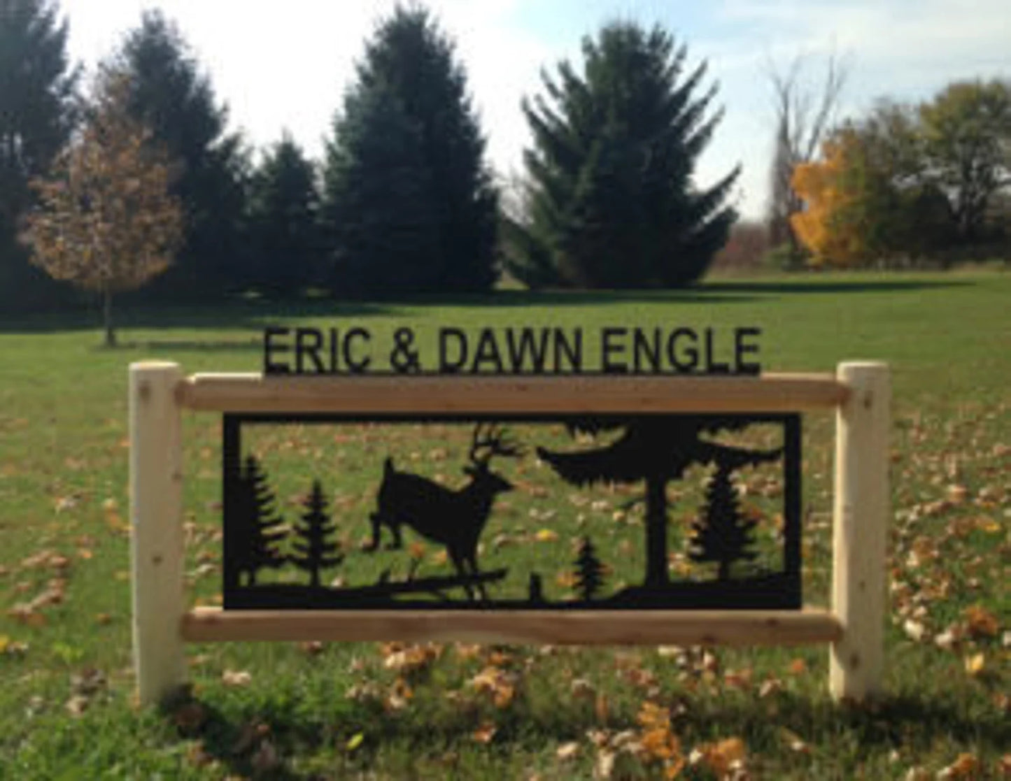 Personalized Whitetail Deer Cedar Log Outdoor Sign