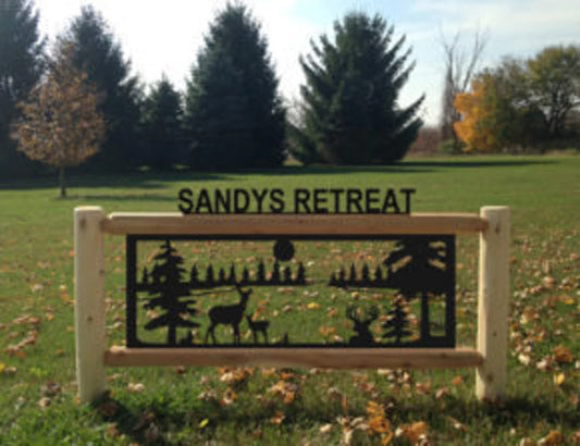 Personalized Whitetail Deer Cedar Log Outdoor Sign