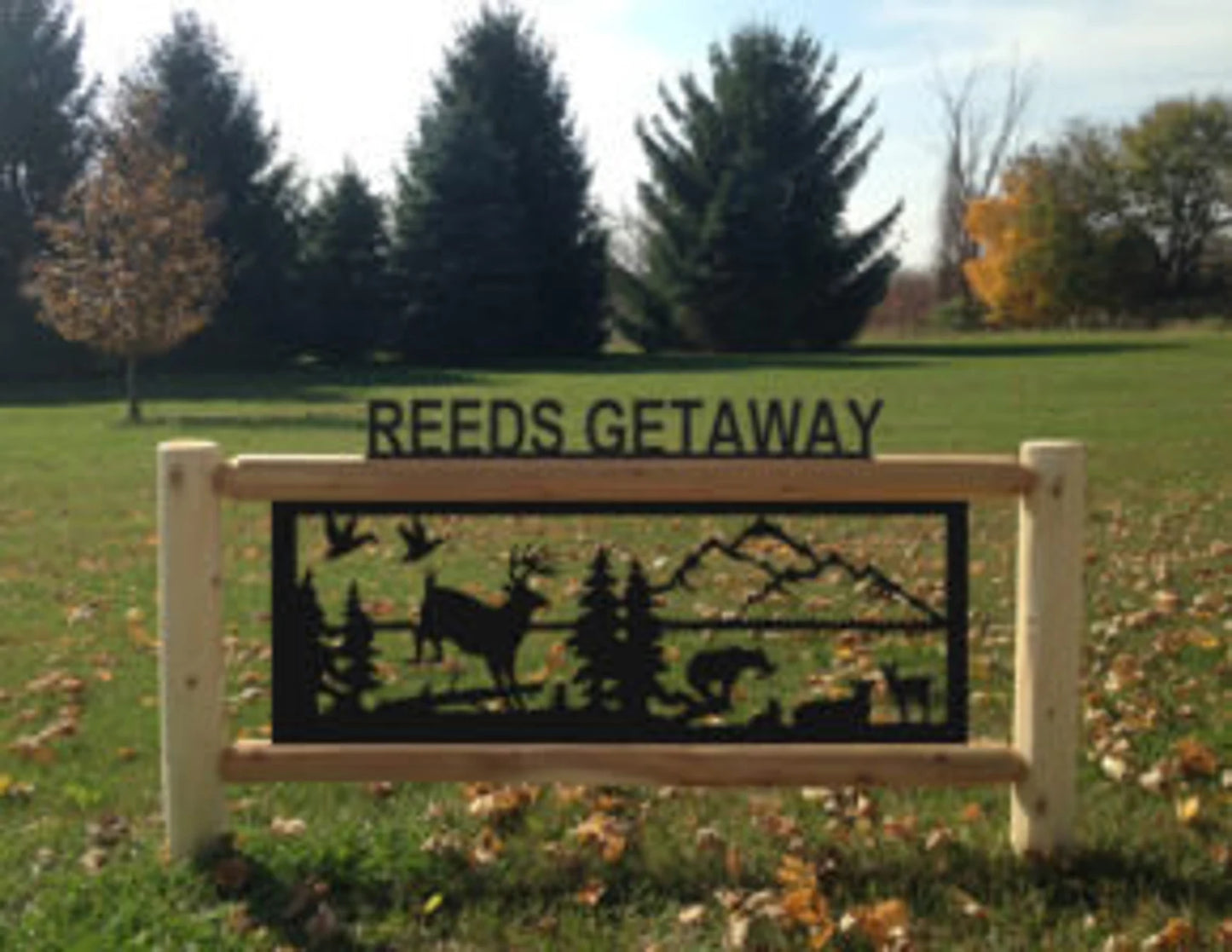 Personalized Whitetail Deer Cedar Log Outdoor Sign