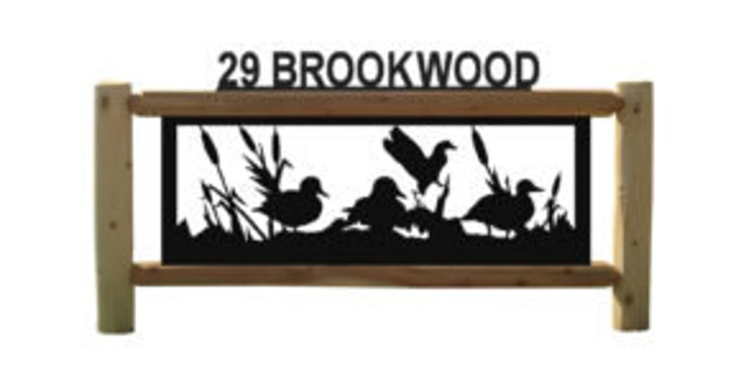 Personalized Ducks Wildlife Cedar Log Outdoor Sign