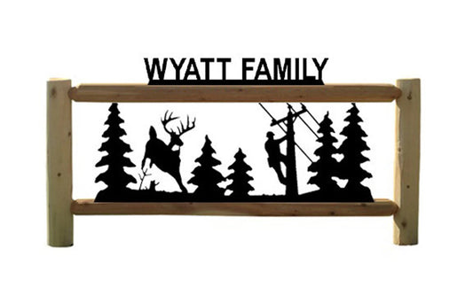 Personalized Whitetail Deer Cedar Log Outdoor Sign