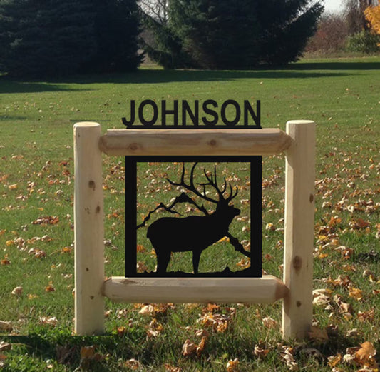 Personalized Elk Wildlife Cedar Log Outdoor Sign