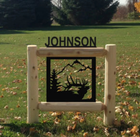 Personalized Elk Wildlife Cedar Log Outdoor Sign