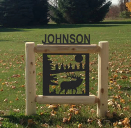 Personalized Elk Wildlife Cedar Log Outdoor Sign