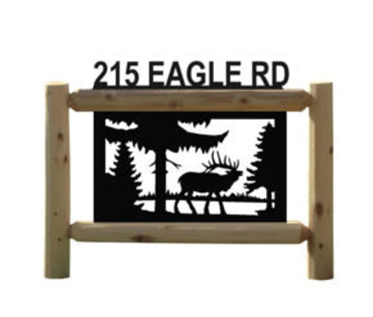 Personalized Elk Cedar Log Outdoor Sign