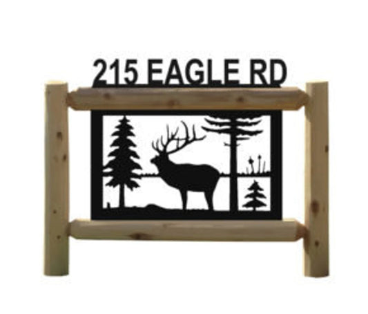 Personalized Elk Cedar Log Outdoor Sign