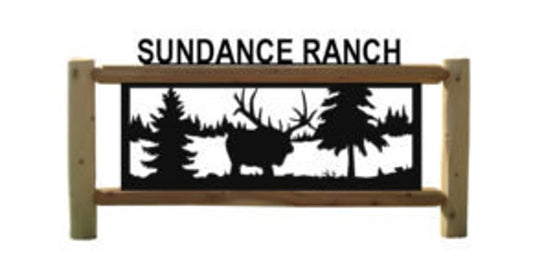 Personalized Elk Wildlife Cedar Log Outdoor Sign