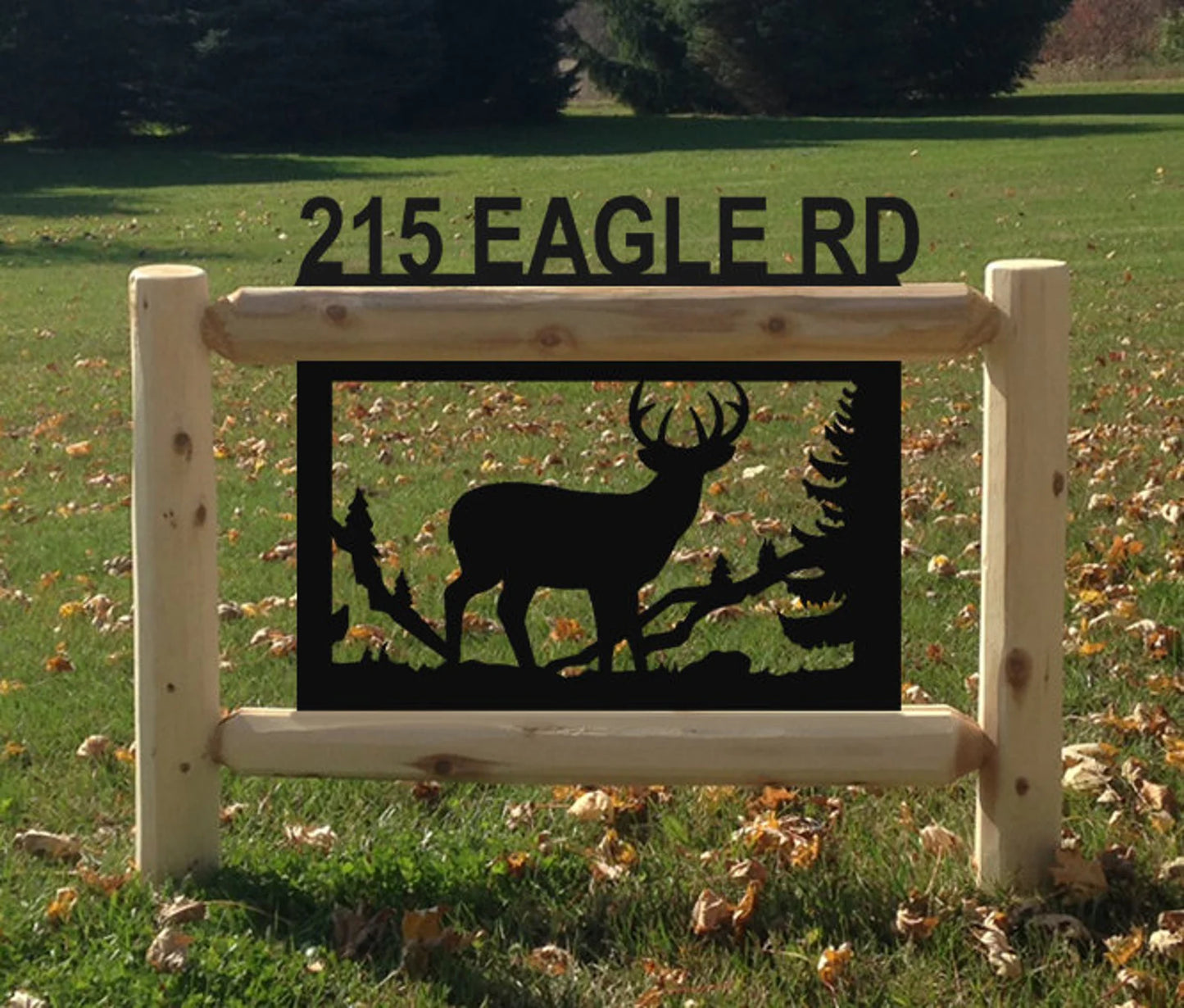 Personalized Whitetail Deer Cedar Log Outdoor Sign