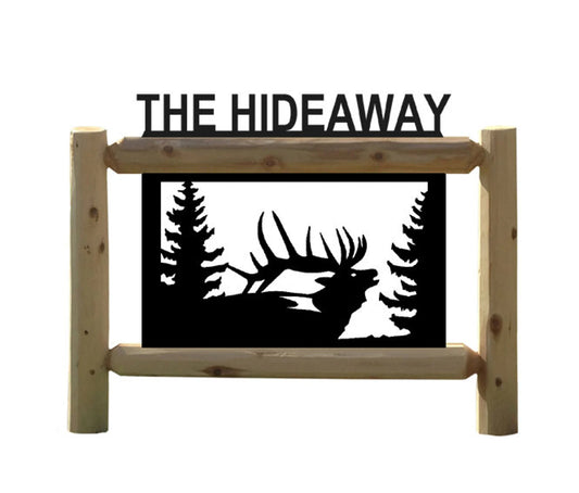 Personalized Elk Cedar Log Outdoor Sign