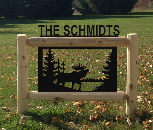 Personalized Moose Cedar Log Outdoor Sign