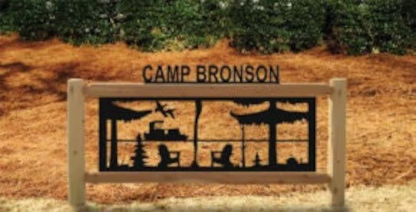 Personalized Campfire Cedar Log Outdoor Sign with Two Trees