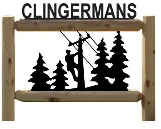 Personalized Lineman Rustic Cedar Log Outdoor Sign Decor