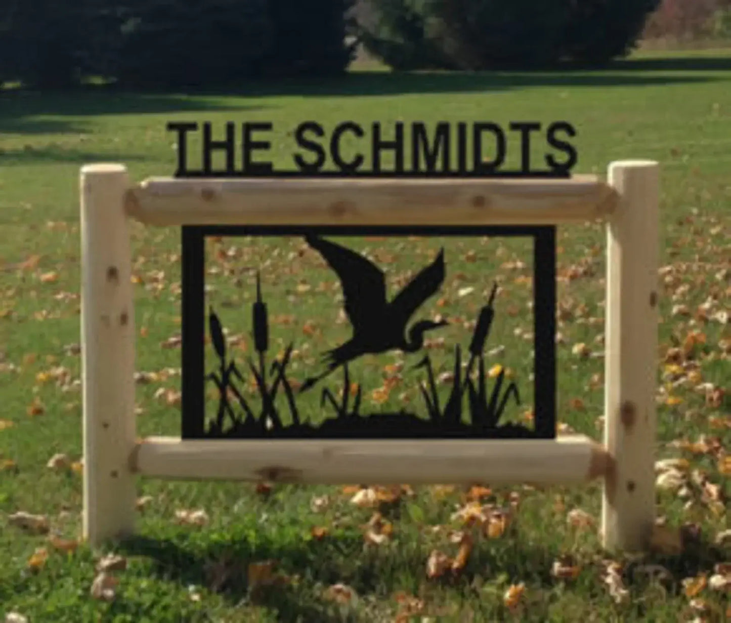 Personalized Herons Cedar Log Outdoor Sign Decor