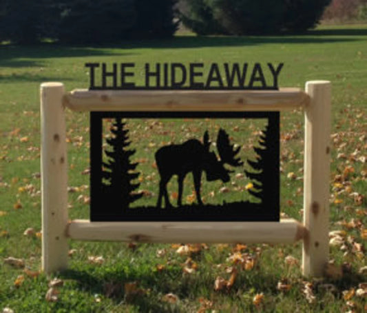 Personalized Moose Cedar Log Outdoor Sign