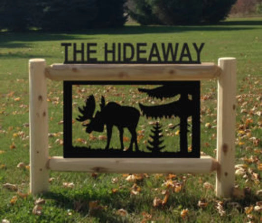 Personalized Moose Cedar Log Outdoor Sign