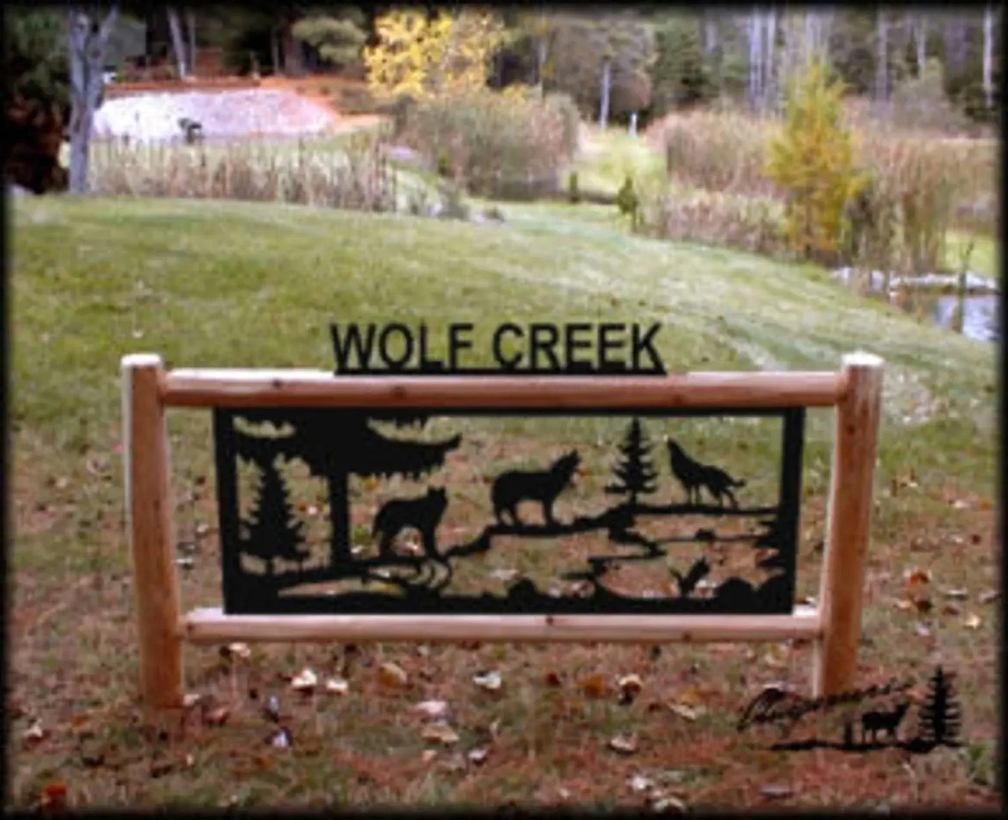 Personalized Wolf Cedar Log Outdoor Sign Decor 50