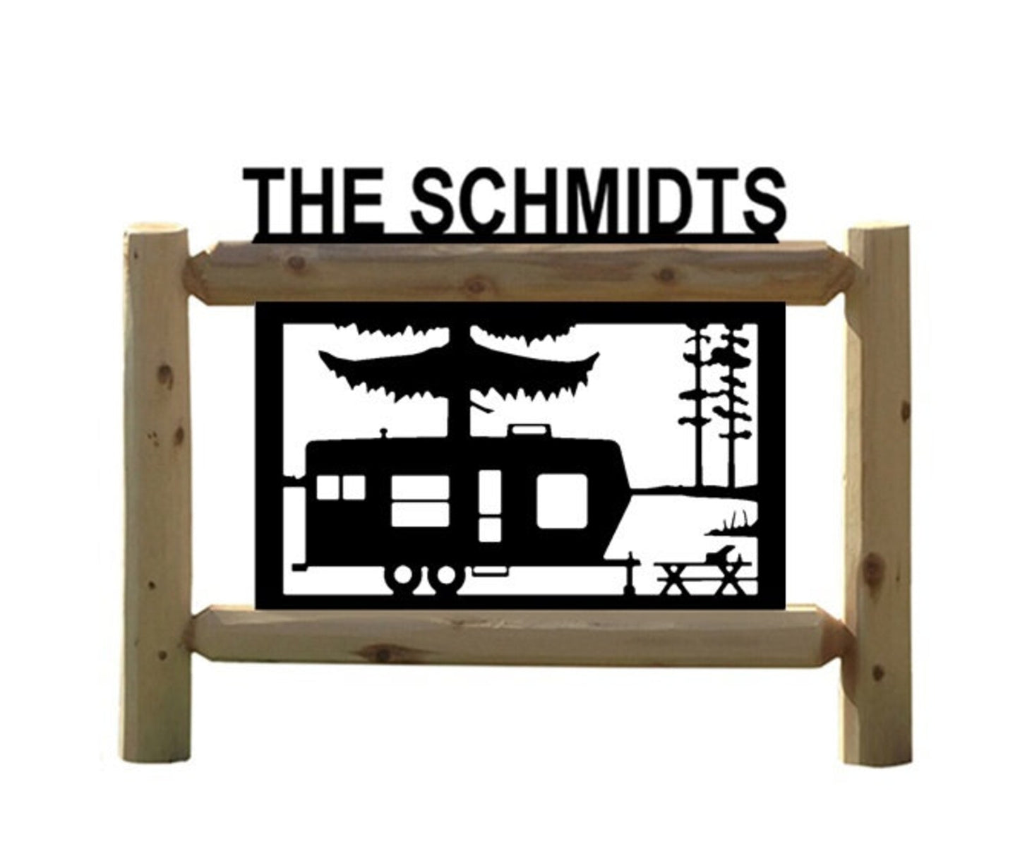 Personalized Camping Cedar Log Outdoor Sign