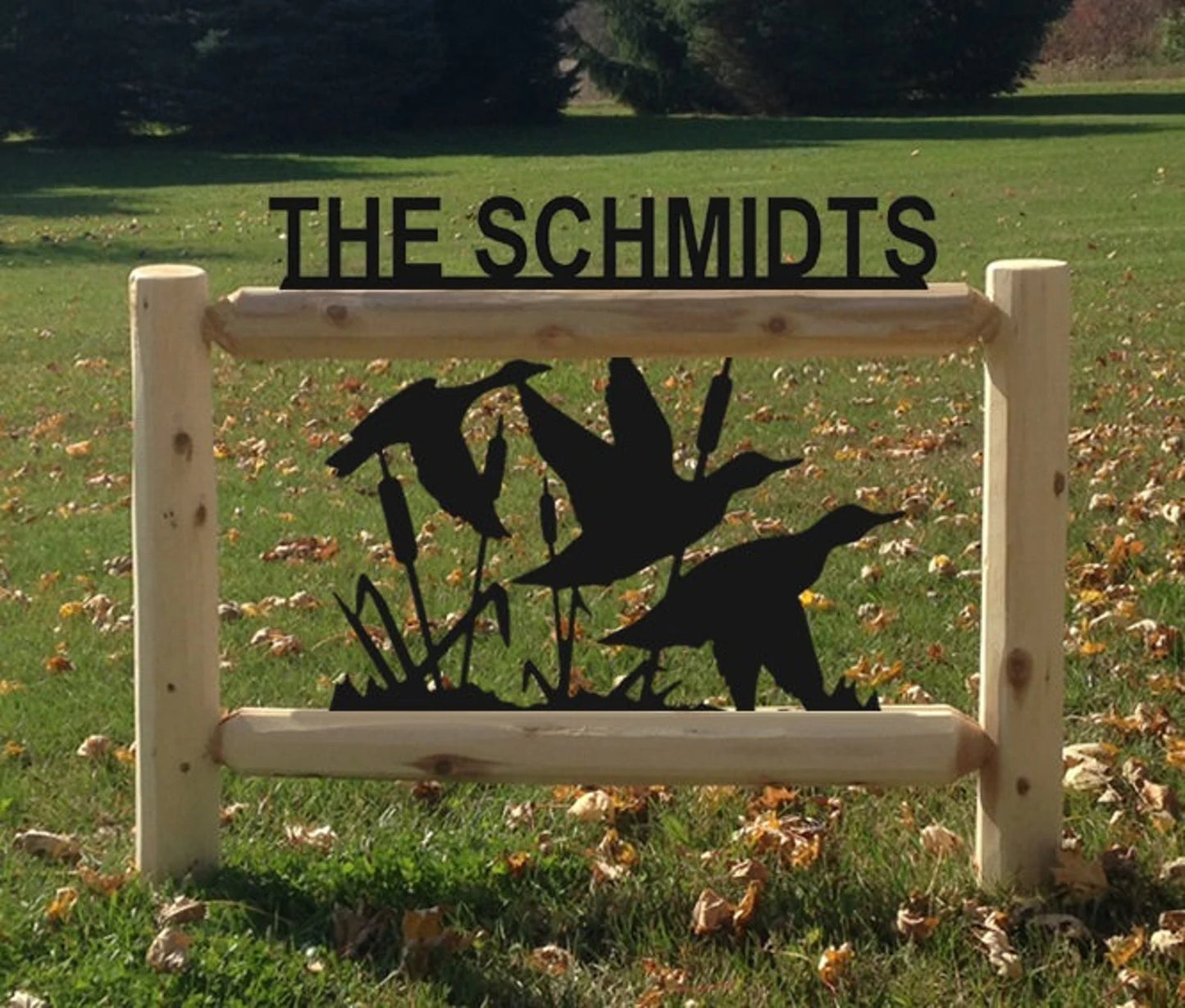 Personalized Ducks Cedar Log Outdoor Sign