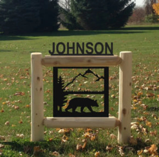 Personalized Bear Cedar Log Outdoor Sign