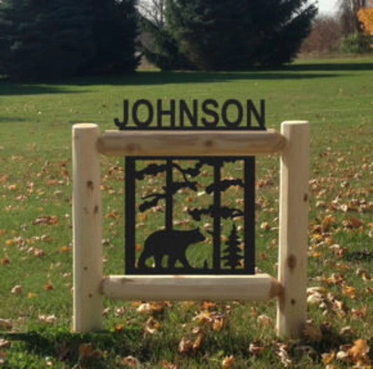 Personalized Bear Cedar Log Outdoor Sign