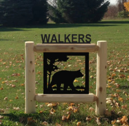 Personalized Bear Cedar Log Outdoor Sign